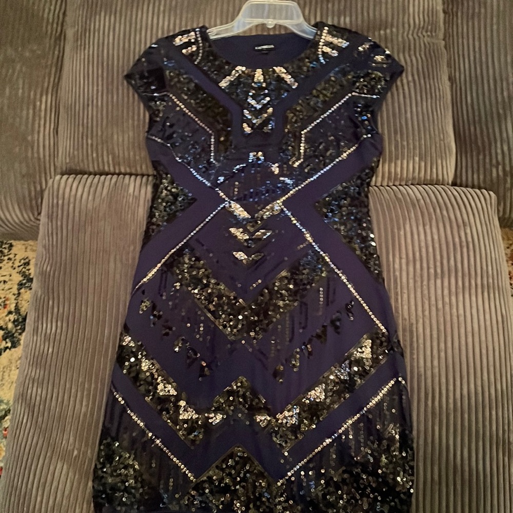 Express Medium Black/Navy/ Silver sequin dress